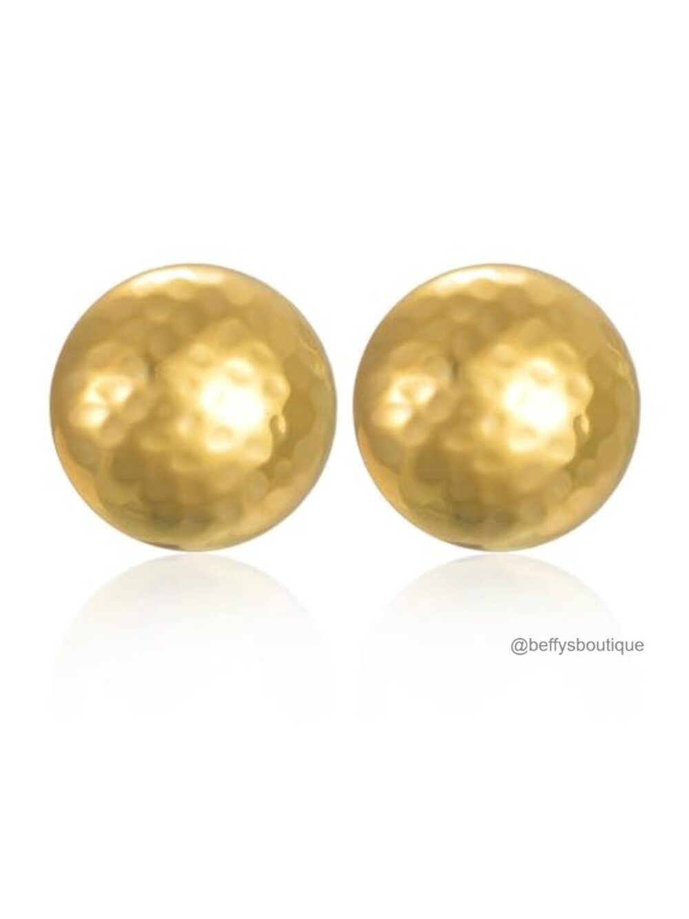 Hammered Gold Plated Stud Earrings 18K Gold Plated Stainless Steel Round Half